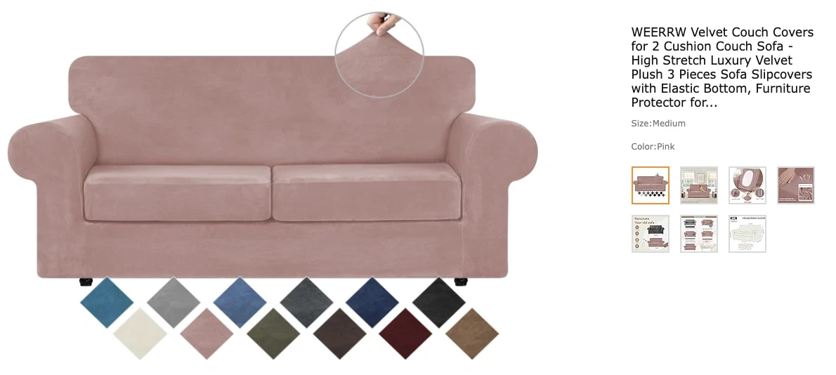 WEERRW Velvet Couch Covers for 2 Cushion Couch Sofa - High Stretch Luxury Velvet