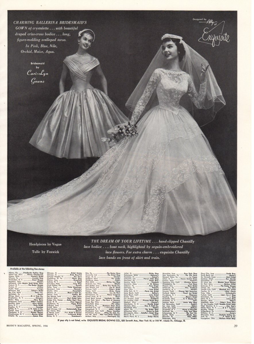 Vintage advertising print ad Bride dress 1956 Ballerina Bridesmaid Cari ...