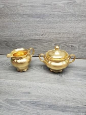 Vtg Leftmann Weiden Bavaria West Germany Gold Creamer & Sugar Set NICE