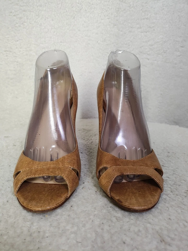 Zapatos de salón Boutique 9 Tevina para mujer 10M de cuero marrón punta abierta sin cordones tacón bloque Foto 2 de 4