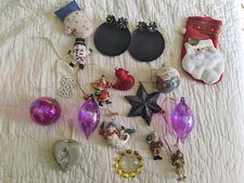 Lot Of Christmas Tree Ornaments Glass Wooden Ceramic Plastic Plus More