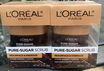 L Oreal Pure Sugar Scrub Resurface & Energize 3 Pure Sugars & Coffee 2 PACKS U12