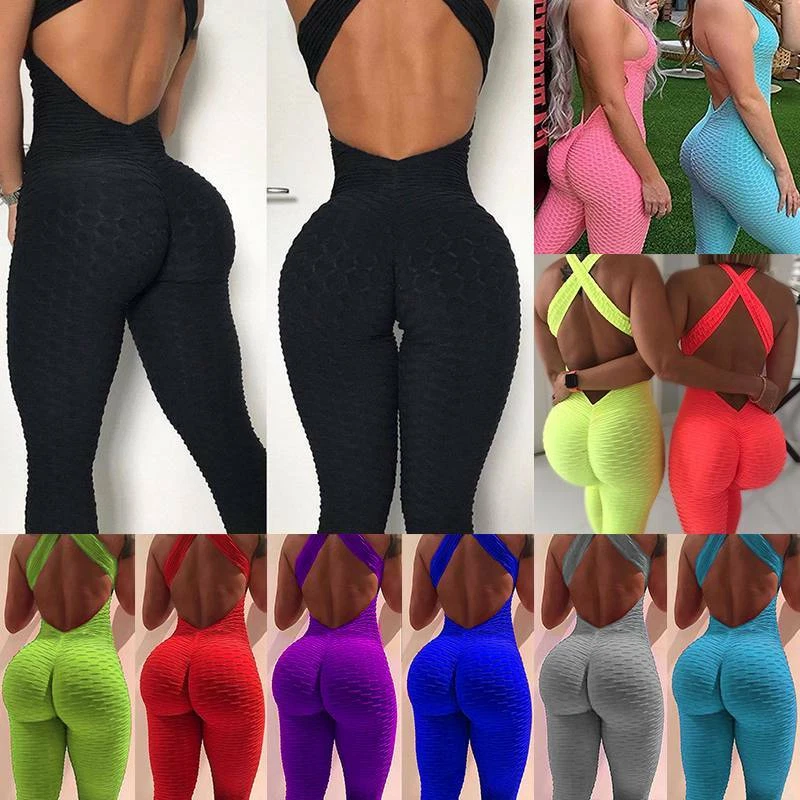 Womens Sports Yoga Jumpsuit Bodysuit Leggings Pants Anti Cellulite Fitness  Gym O