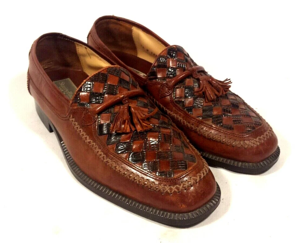 Vestido/sapatos casuais masculinos Stanley Blacker 9,5 M marrom borla tecido - Imagem 2 de 4