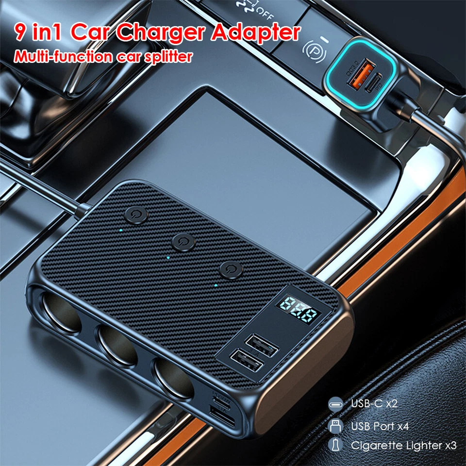 3 Way Car Charger Cigarette Lighter Splitter Adapter Fast USB/C Socket QC PD 30W - Image 2 of 4