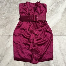 Express 2008 Fushia Silk Strapless Belted Ruffle Cocktail Dress Size 4