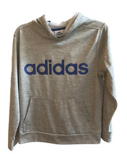 ADIDAS Gray Sweatshirt Hoodie Long Sleeves with Blue Lettering Size Medium