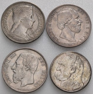 Belgien Lettland Niederlande Polen Lot aus 4 Silbermünzen 1851 1935 Fotos!