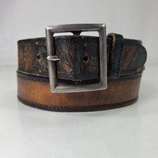 Vintage Worn Brown Full Grain Cowhide Western Belt - Size 36
