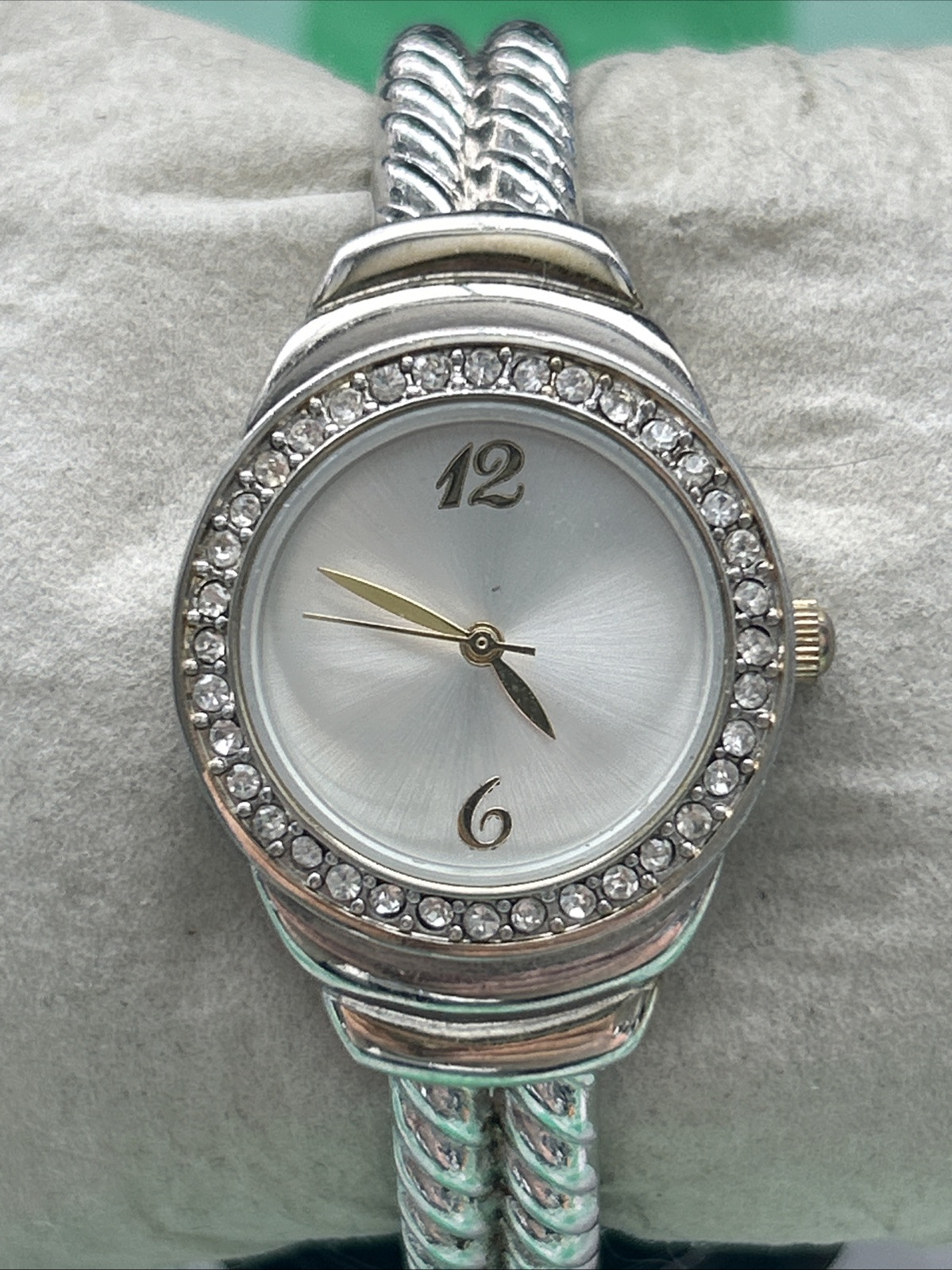 Silver Tone Rhinestone Bezel Women’s Cuff Watch