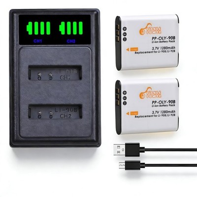 Pickle Power 2er Pack LI-90B LI-92B DB-110 Akku mit Ladegerät für Ricoh GR...