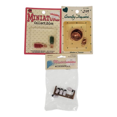 Miniature Dollhouse Kitchen Accessories Copper Mixing Bowls Spice Rack Jars