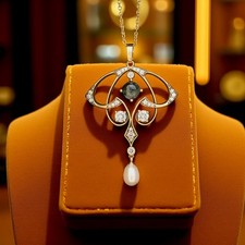 Collana Pendente Dorato Invecchiato Agata Muschio Vera Vera Perla Bianca SB22