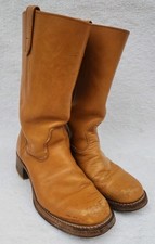 Vintage Boots Tan Leather Pull-On Mid-Calf Western 10 D 87533 70s