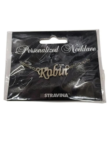 ROBIN Necklace Name NEW Silvertone Rhinestone 14.5" w 4.5" Multi Ring Ext - product listing photo