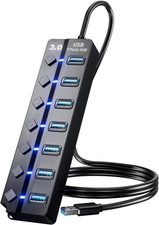 USB 3.0 Hub, PANPEO 7-Port Data Hub Splitter with 3ft Long Cable BLACK