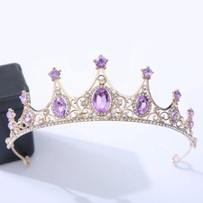 Elegant Purple Rose Red Crystal Crown Hair Women Party Rhinestone Bridal Crown