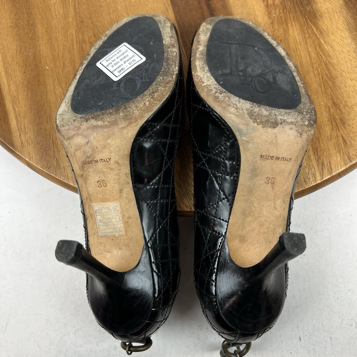 Womens Christian Dior Black Leather Grommet Accent Peep Toe Pumps