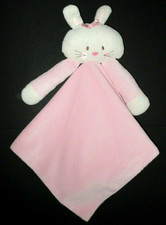 White Bunny Long Arms Pink Security Blanket Satin Back Plush Baby Lovey 18x18