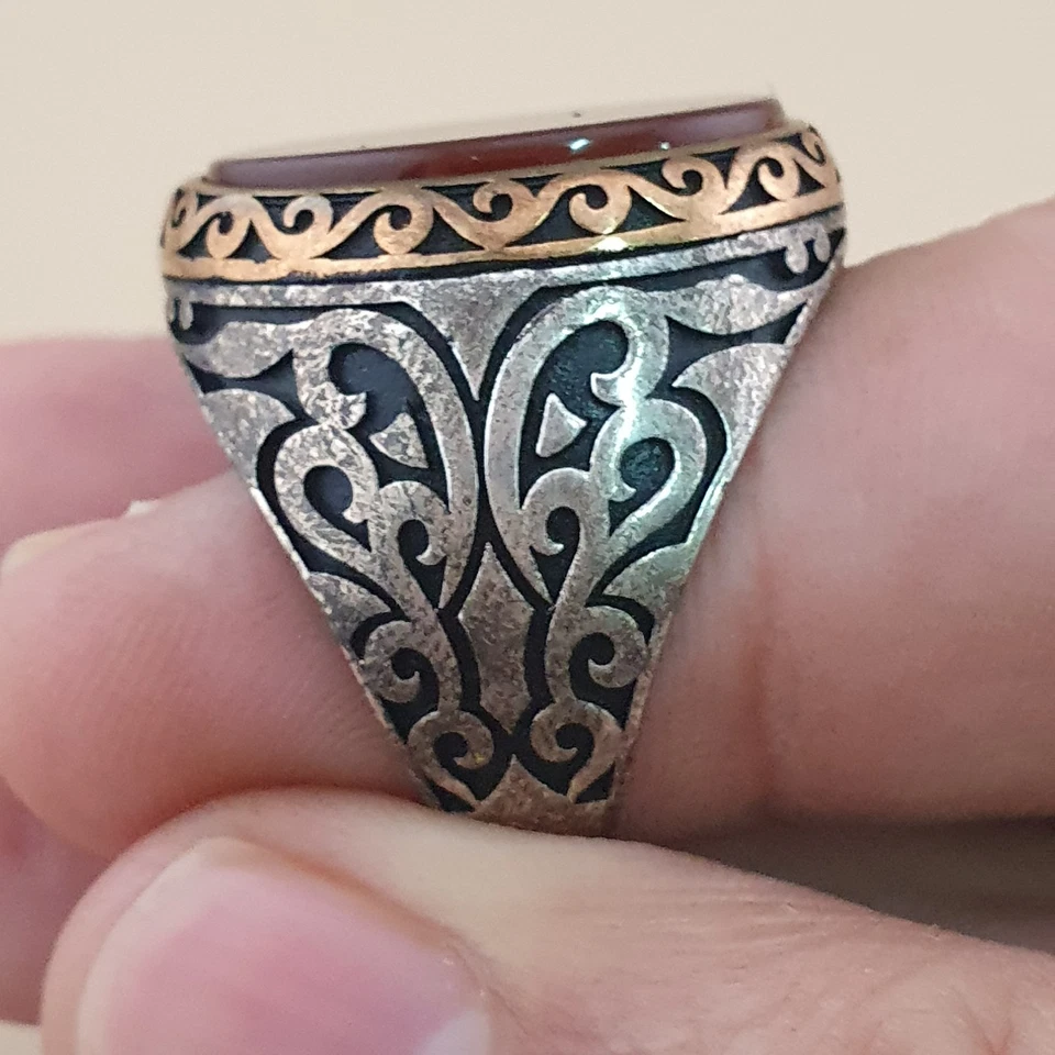 Vintage-Inspired Agate & Silver Ring Elegant Handcrafted Design - Image 4 of 4