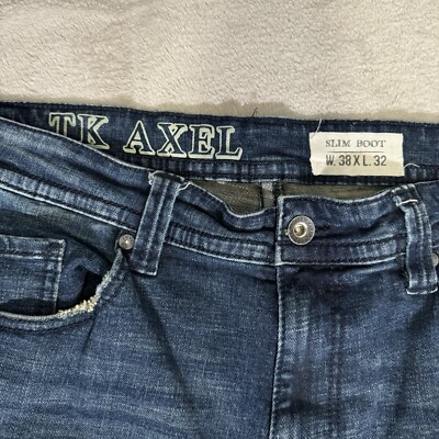 TK Axel Slim Boot Jeans Mens Size 38X32 Blue Stretch Denim