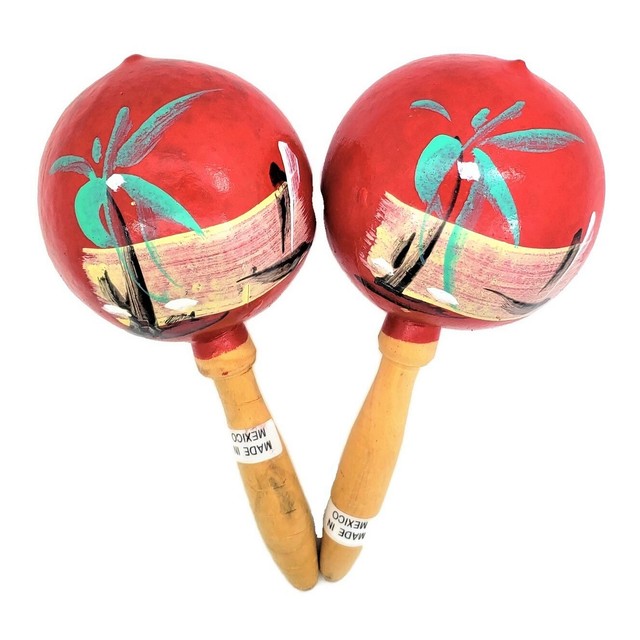 8" Hand Made Genuine Mexican Real Wooden Maracas (Pack of 2) Random