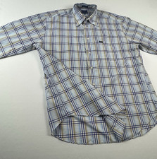 Faconnable Mens XL Casual Long Sleeve Button Down Blue Plaid Made In USA Shirt