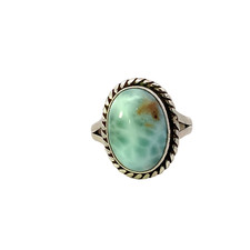Vtg Sterling Silver Signed 925 Oval Large Larimar Stone Cabochon Solitaire Ring