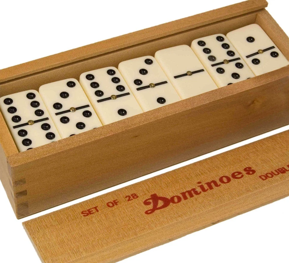 Double Six Club Pub League Dominoes with Spinners - Set of 28 in Wooden Box UK