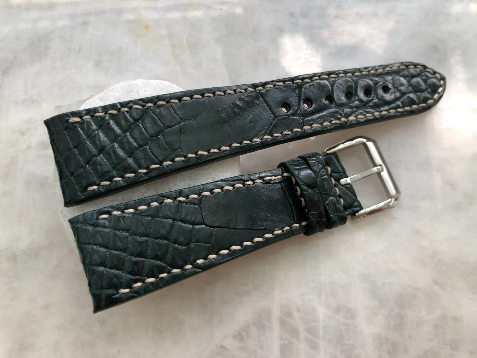 22mm/18mm Green Alligator Crocodile Embossed Leather Watch Strap Band