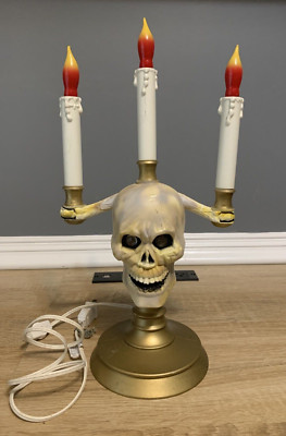HallowScream Haunted Candelabra Flickering Lights Glowing Skull Eyes Trendmaster