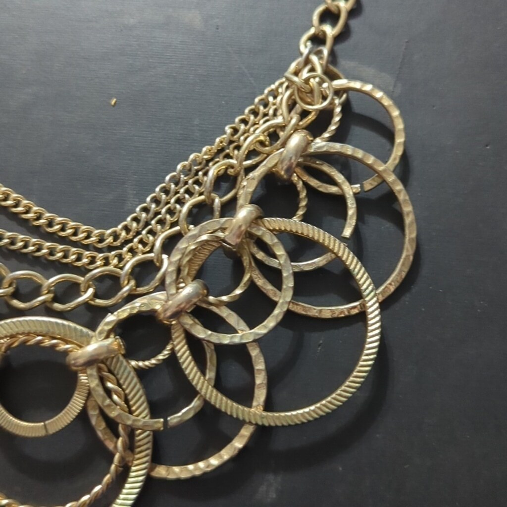 Gold Tone Interlocking Ring Loop and Chain Layere… - image 3