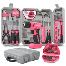 Hi-Spec Pink 8V USB Cordless Drill Set 58PC Electric Driver Kit for Home DIY