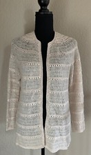 Vtg Sweater Handmade Crochet Open Front Cardigan Grandmacore Feminine