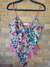 Vintage Victoria s Secret Size L Floral Gold Label Mauve Bodysuit Lingerie 90s