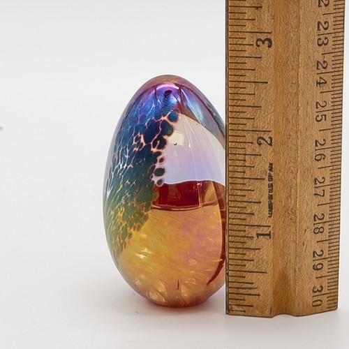 Vtg Glass Eye Studio Mt St Helens Ash Iridescent Glass Egg Paperweight