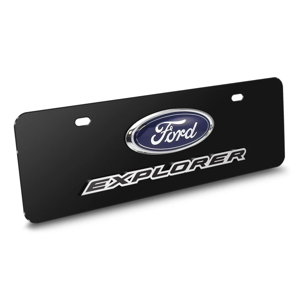 Logotipo Ford Explorer 3D en negro 12"x4" tamaño medio acero inoxidable matrícula Foto 2 de 4