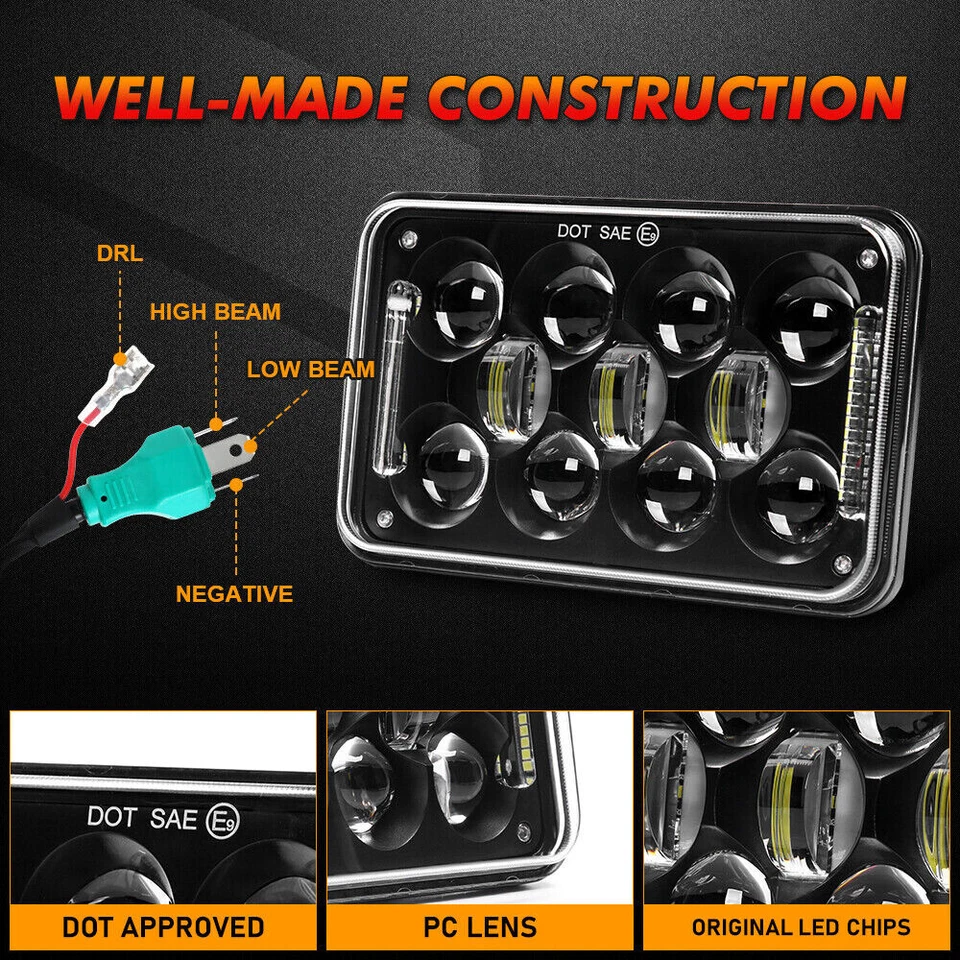 4Pcs 4x6" Inch LED Headlights Hi-Lo Beam DRL For Chevrolet T6500 T7500 1997-2009 - Image 4 of 4