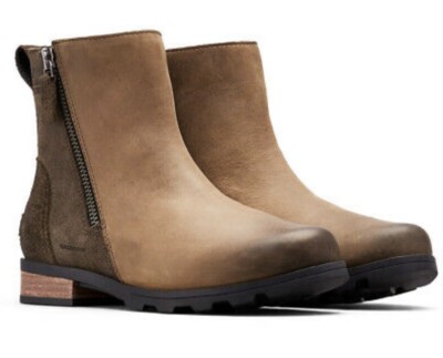 NEW! SOREL Emelie Tobacco Brown Waterproof Leather Ankle Boots