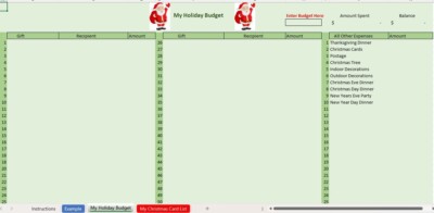 My Holiday Budget, Excel Spreadsheet, Christmas Template, + BOGO See Description