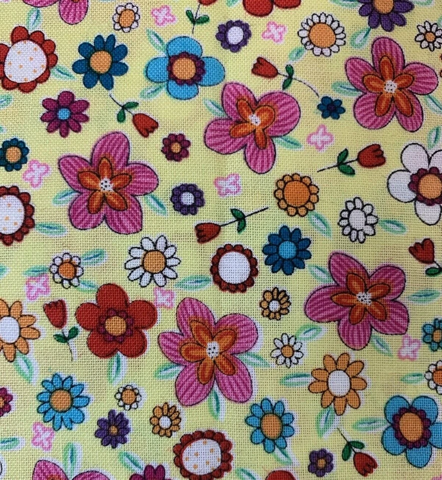 Pretty Posy Floral Fabric By Michael Miller Pink Blue Orange White Yellow 1+ Yds - Image 4 of 4
