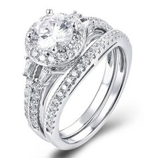 925 Sterling Silver Cz Wedding Band Engagement Rings Set Women Size 3-14 S085