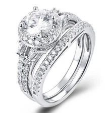 925 Sterling Silver Cz Wedding Band Engagement Rings Set Women Size 3-14 S085