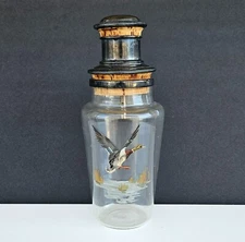 Vintage Greatrex England Silverplate Cocktail Shaker Painted Duck Hunting Decor