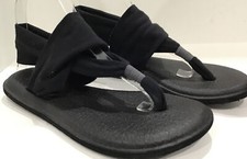 Sanuk Yoga Mat Flip flop Sandals Shoes Black Women's Size 6 Excellent Condition