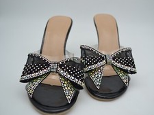 Women s Clear Pointed Toe Rhinestone Bow Slingback High Stiletto Heels US Size 6