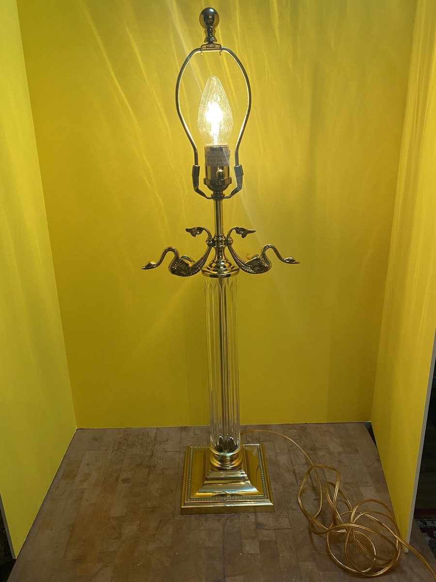 Vtg Ethan Allen Crystal Column Empire Style With Brass Swans Table