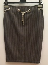 BELLISSIMA GONNA BIBLIKO A TUBINO LONGUETTE GRIGIO GESSATO CINTURA A CATENa Tg S