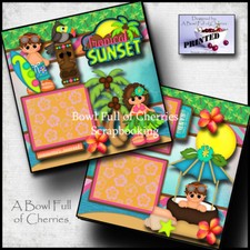 TROPICAL beach vacation 2 PREMADE SCRAPBOOK PAGES paper piecing layout  CHERRY