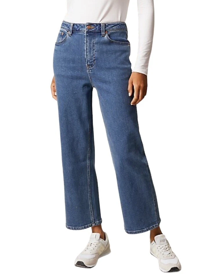 Pantalones de mezclilla Hudson North tiro alto pierna ancha talla 14 cintura 32 azul lavado medio recortados Foto 2 de 4